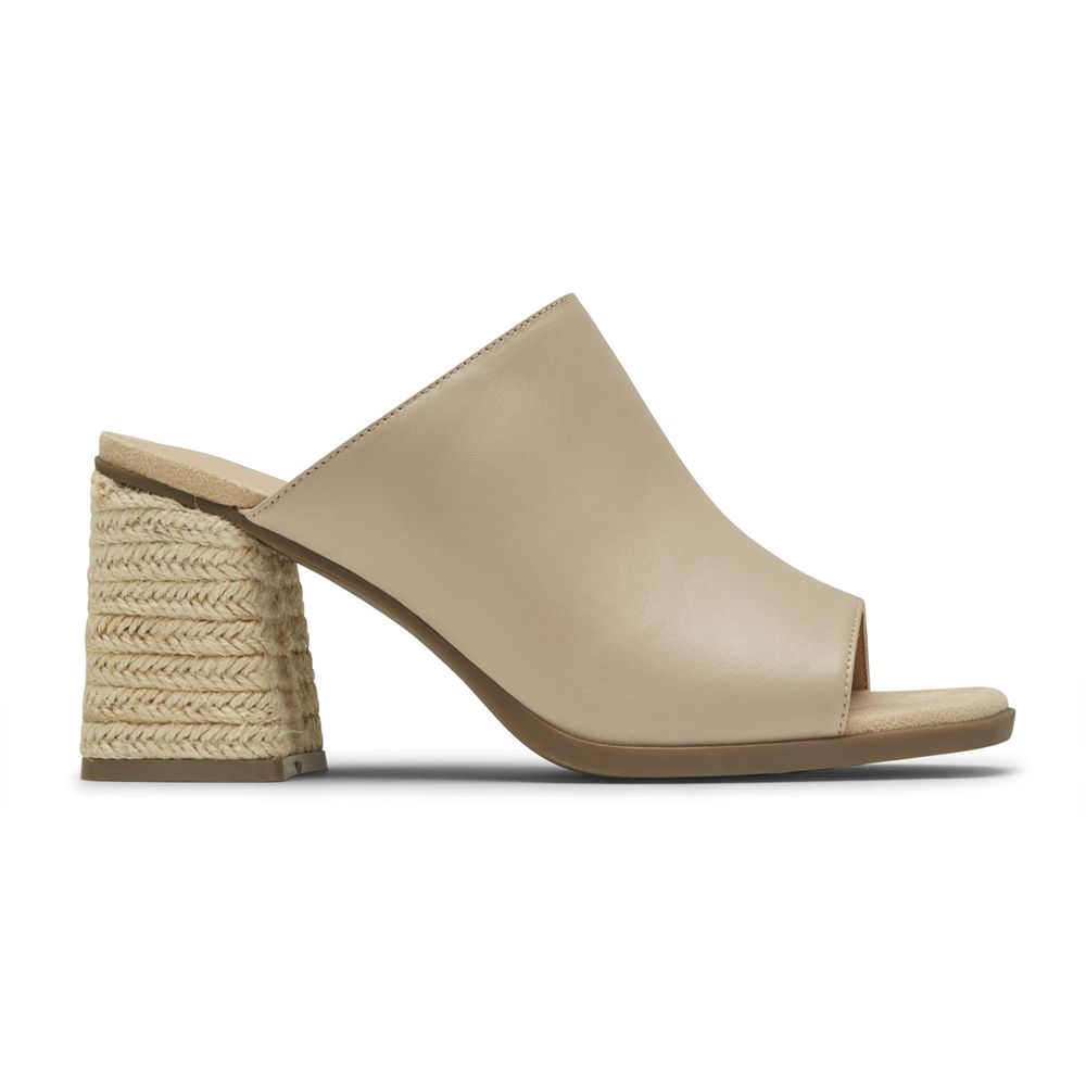 Rockport Total Motion Amara Heels Slide - Womens Slides - Beige - NZ (VWQ-493105)